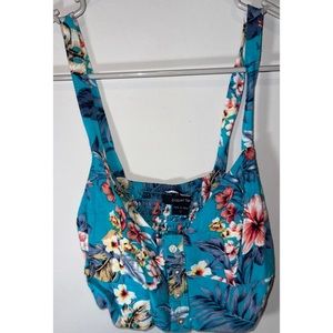 Forever 21 Paper Tree Blue Hawaiian Floral Blue Cropped Ribbed Backed Tank Top